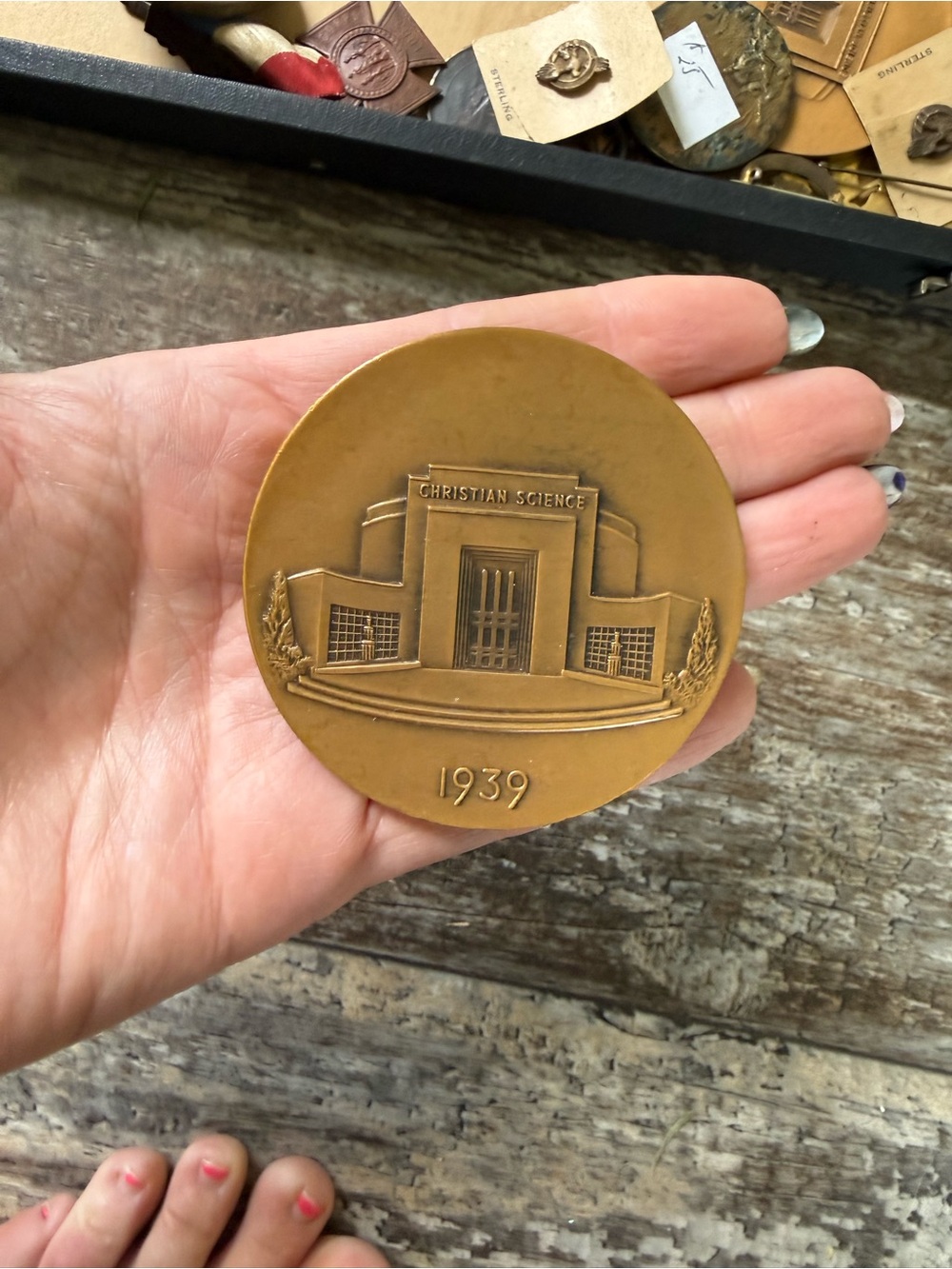 vintage bronze art medal 1939 New York World's Fair Christian Science building